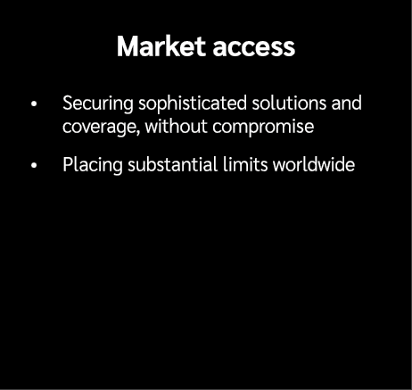 Market access • Securing sophisticated solutions and coverage, without compromise • Placing substantial limits worldwide